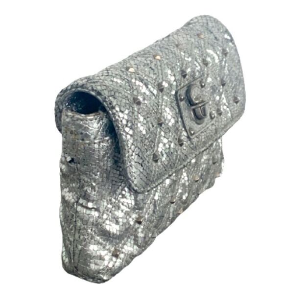 Marc Jacobs Quilted Leather Snakeskin Animal Print Embossed Studded Silver Bag - Picture 3 of 12